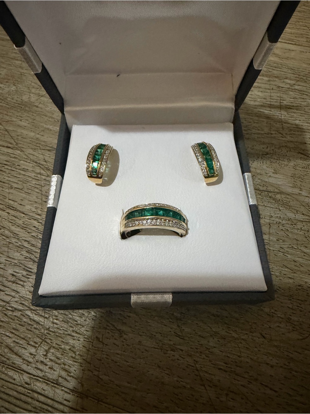 Gold-Tone Green Crystal Ring with Clear Accents